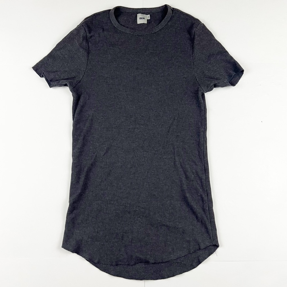 ASOS‎ Gray Ribbed Slim Long Fit Tee Shirt Size Small